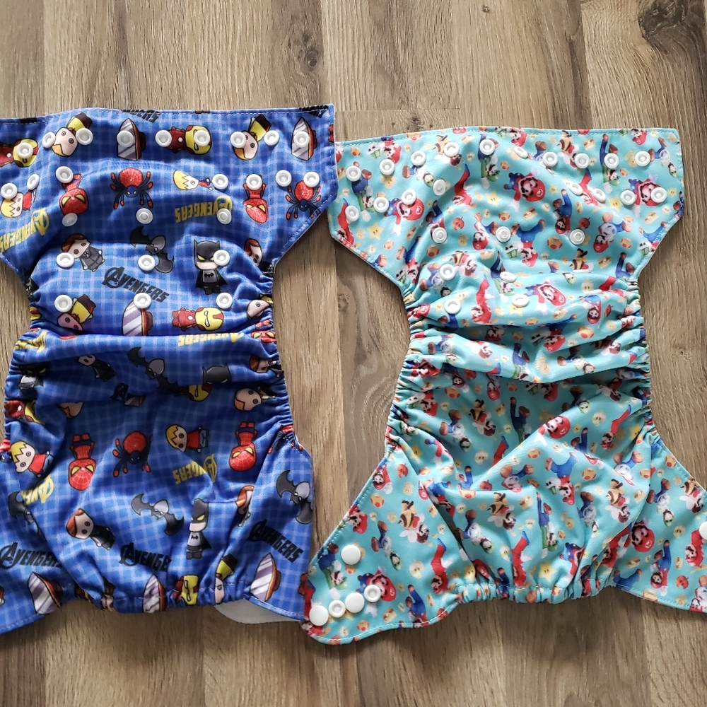 Mario and Avengers print cloth pocket diaper covers